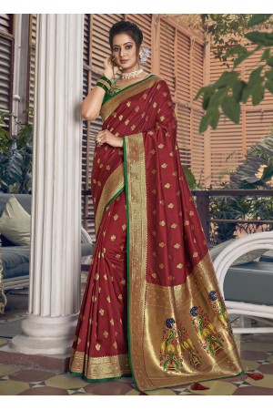 Maroon & Green Silk Saree